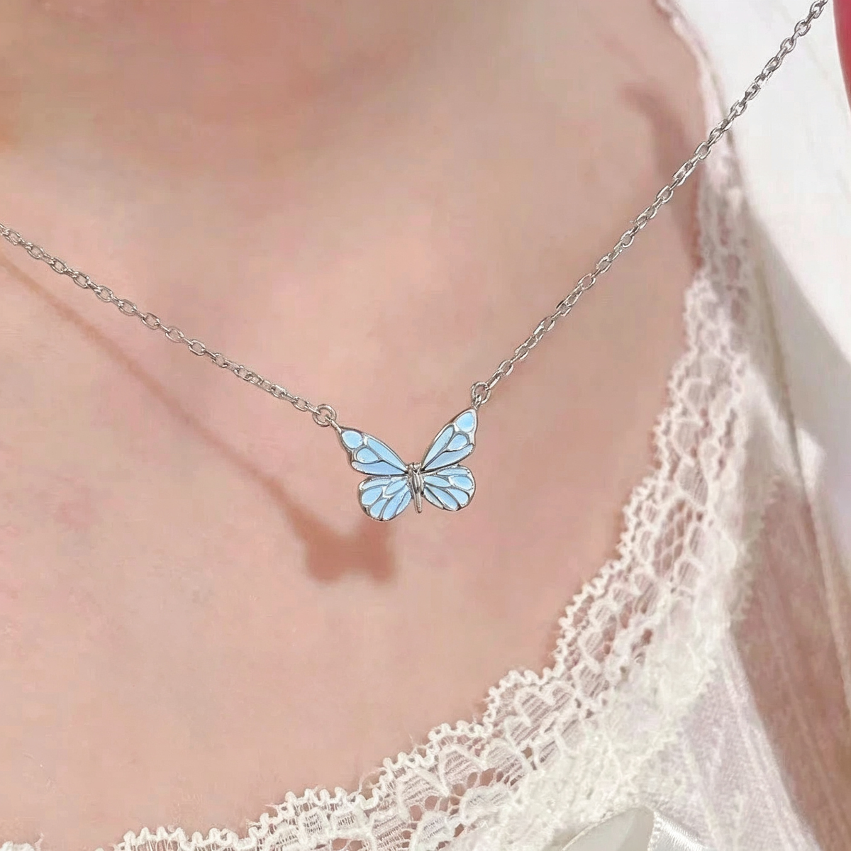 Luminous Dream Blue Butterfly Necklace