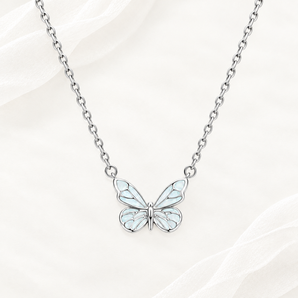 Luminous Dream Blue Butterfly Necklace