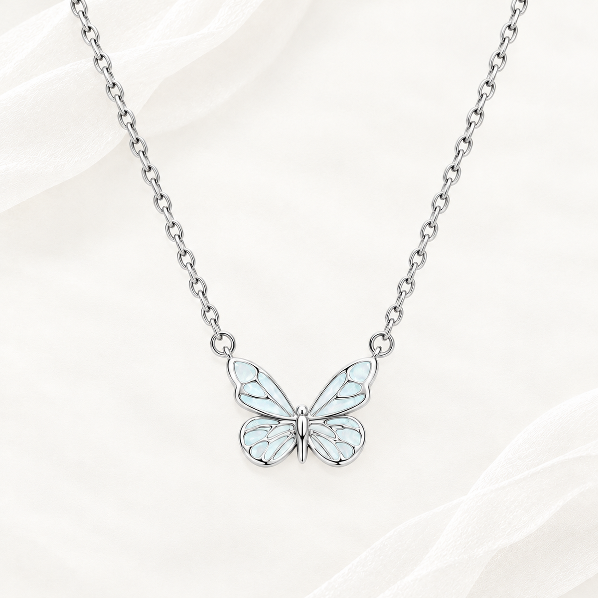 Luminous Dream Blue Butterfly Necklace